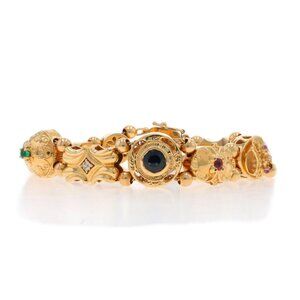 Yellow Gold Emerald Sapp Amethyst Vintage Slide Charm Bracelet 7" 14k Rd 1.10ct